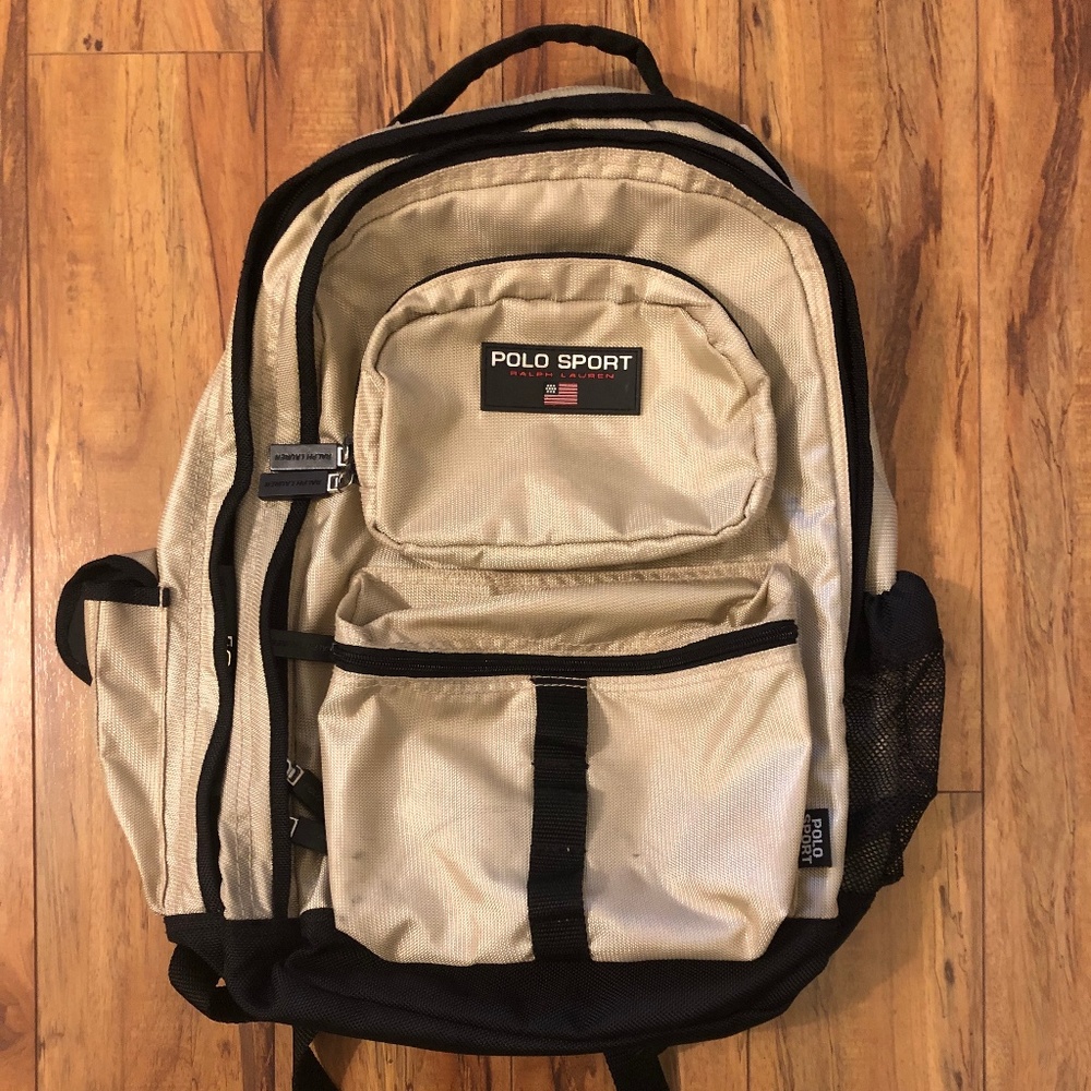 Vintage Polo Sport Ralph Lauren Beige Backpack 90s